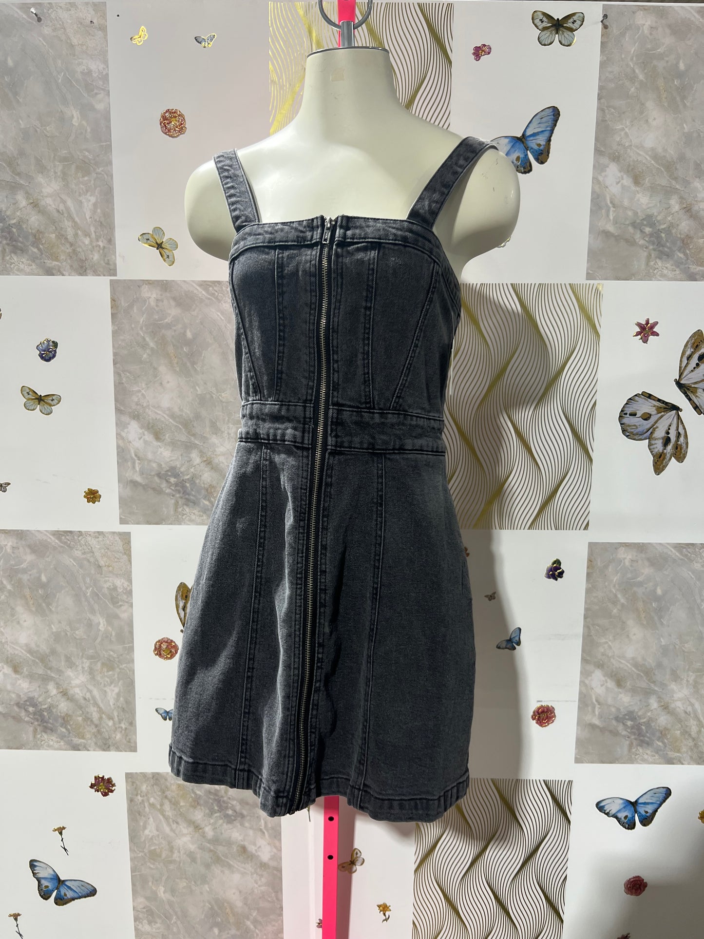 Black Washed Zip Up Jean Dress