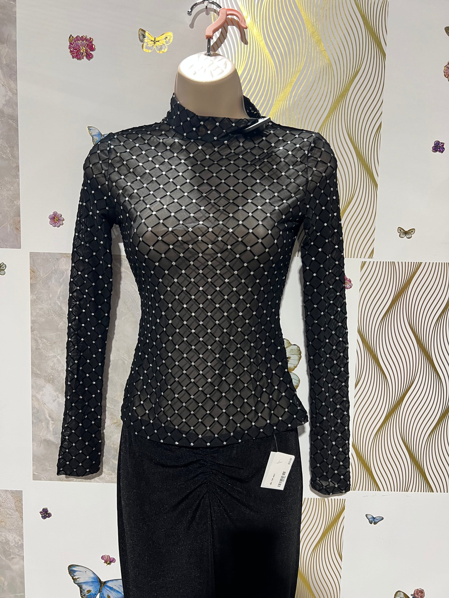 Black Sheer Bedazzled Top